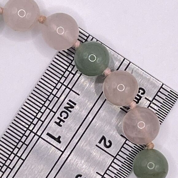 Vintage Rose Quartz Jade Hand Knotted Stone Beaded Necklace 32" Long Pink Green - Picture 5 of 8